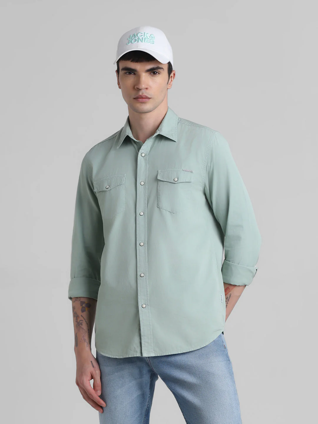 Light Green Denim Full Sleeves Shirt