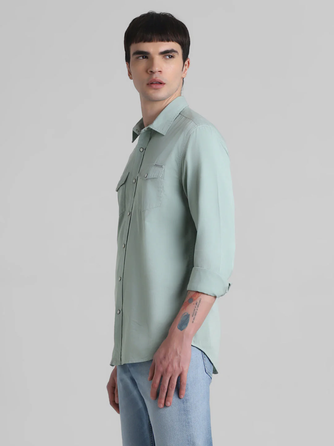 Light Green Denim Full Sleeves Shirt - Image 3