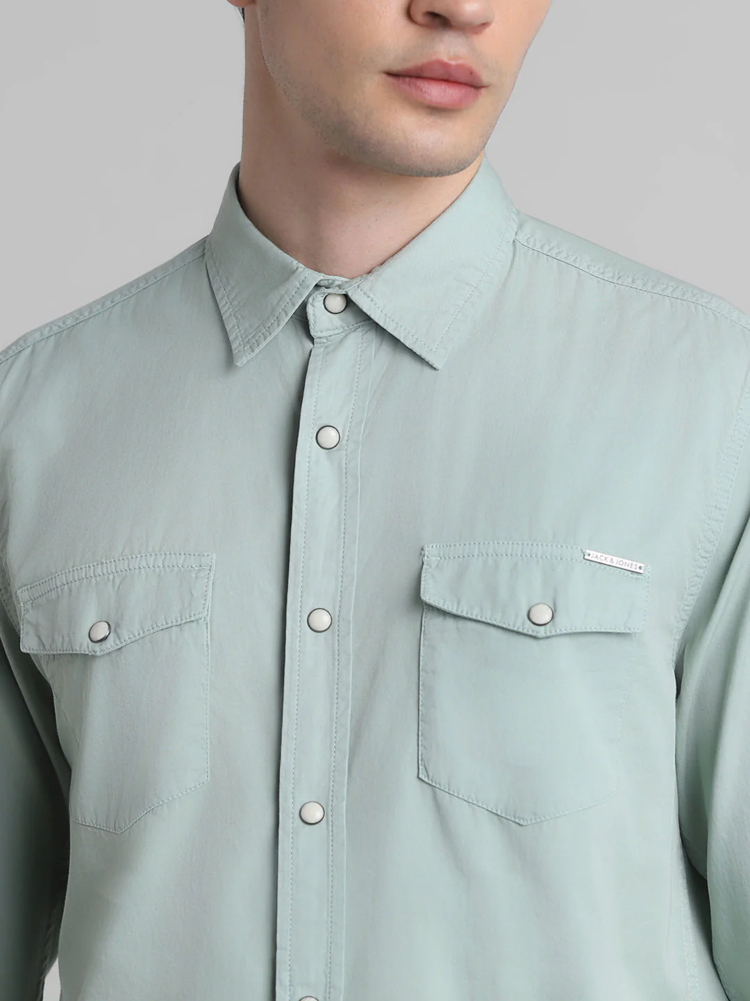 Light Green Denim Full Sleeves Shirt - Image 5