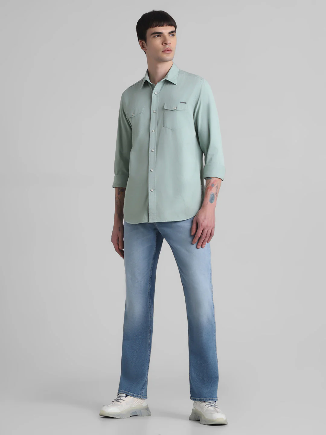 Light Green Denim Full Sleeves Shirt - Image 6