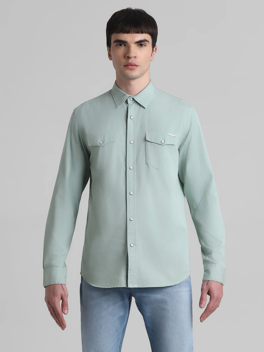 Light Green Denim Full Sleeves Shirt - Image 8