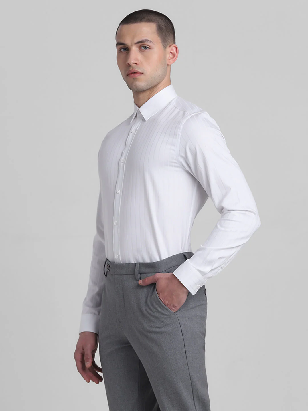 White Dobby Striped Shirt - Image 3
