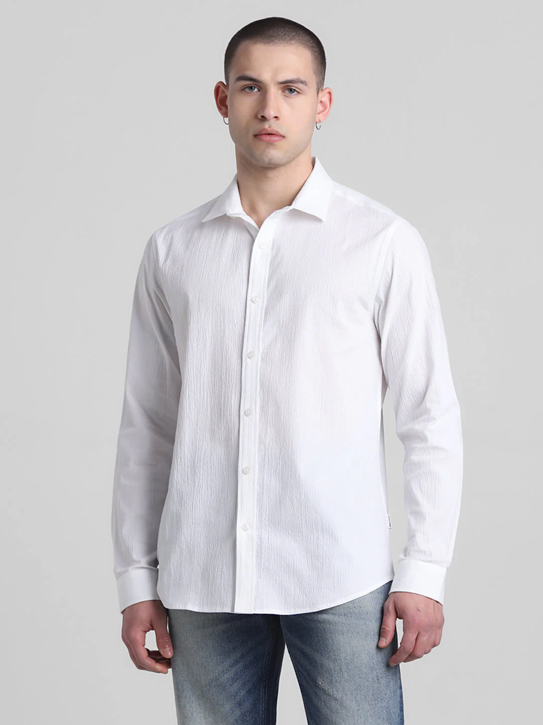 White Textured Cotton Shirt - Image 2