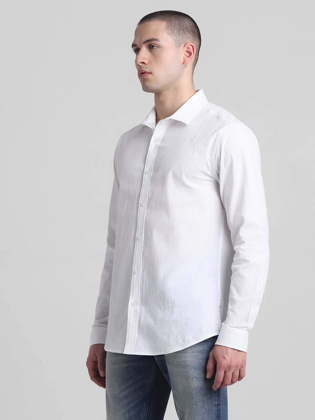 White Textured Cotton Shirt - Image 3