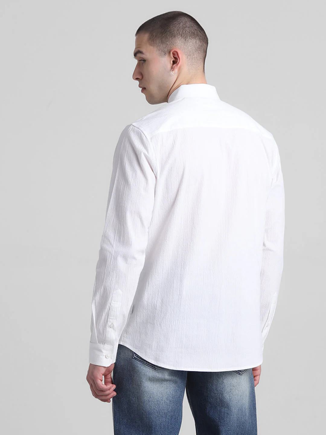 White Textured Cotton Shirt - Image 4