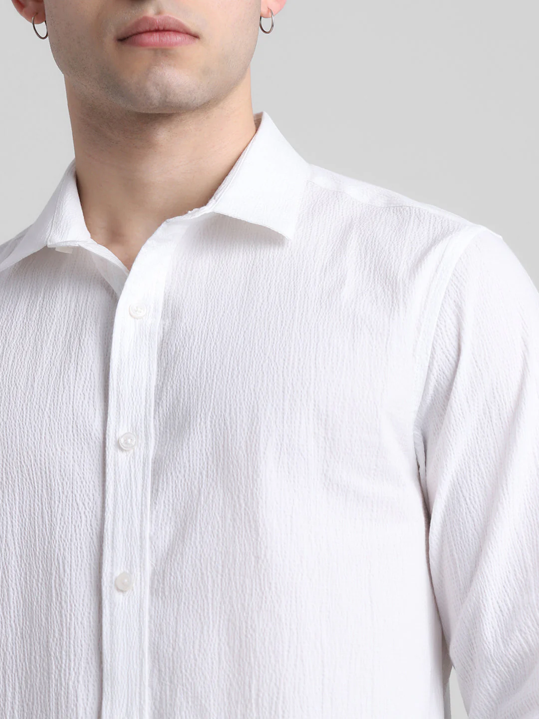 White Textured Cotton Shirt - Image 5