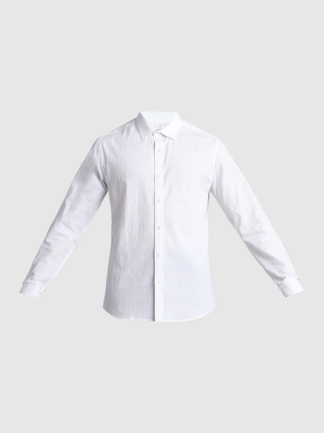 White Textured Cotton Shirt - Image 7