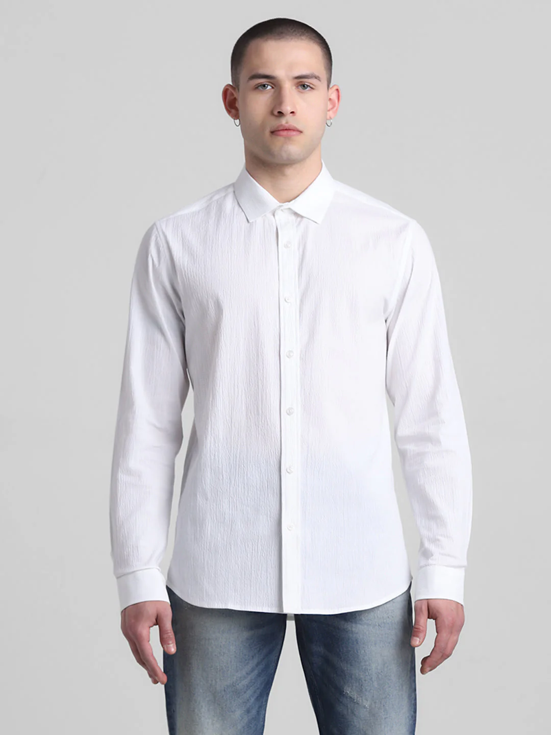 White Textured Cotton Shirt - Image 8