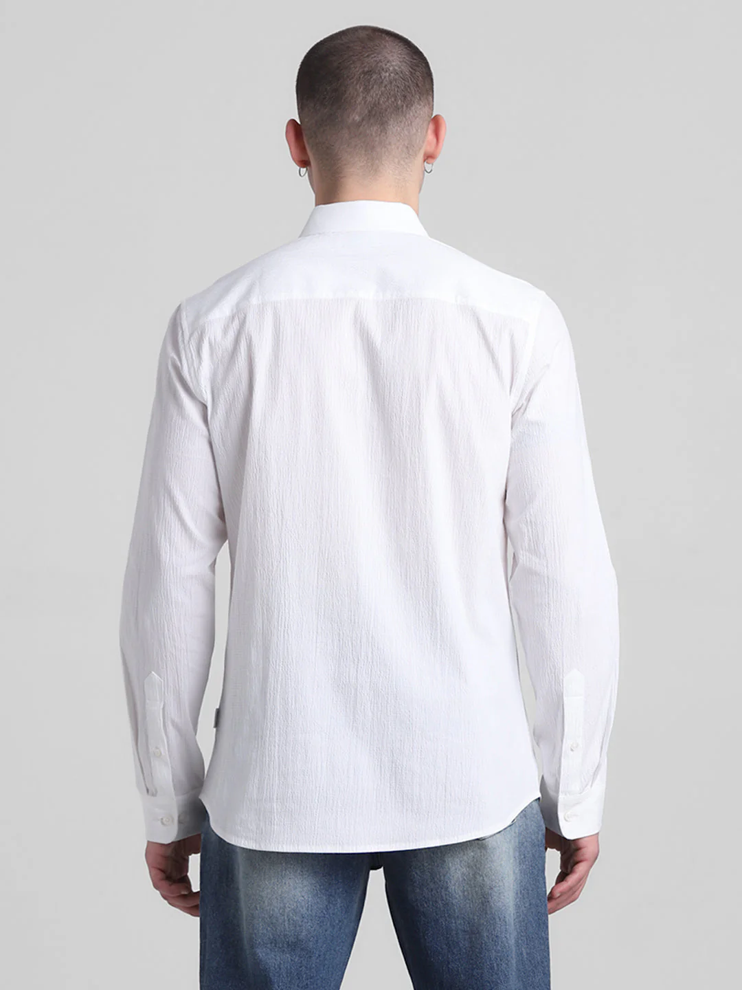 White Textured Cotton Shirt - Image 9