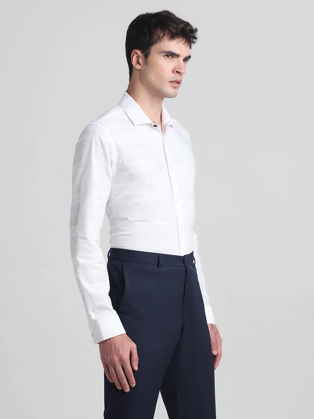 White Dobby Striped Cotton Shirt - Image 3
