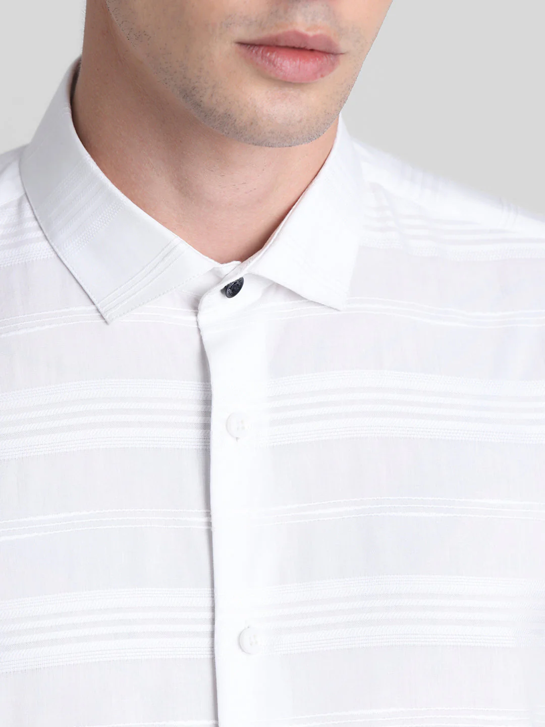 White Dobby Striped Cotton Shirt - Image 5