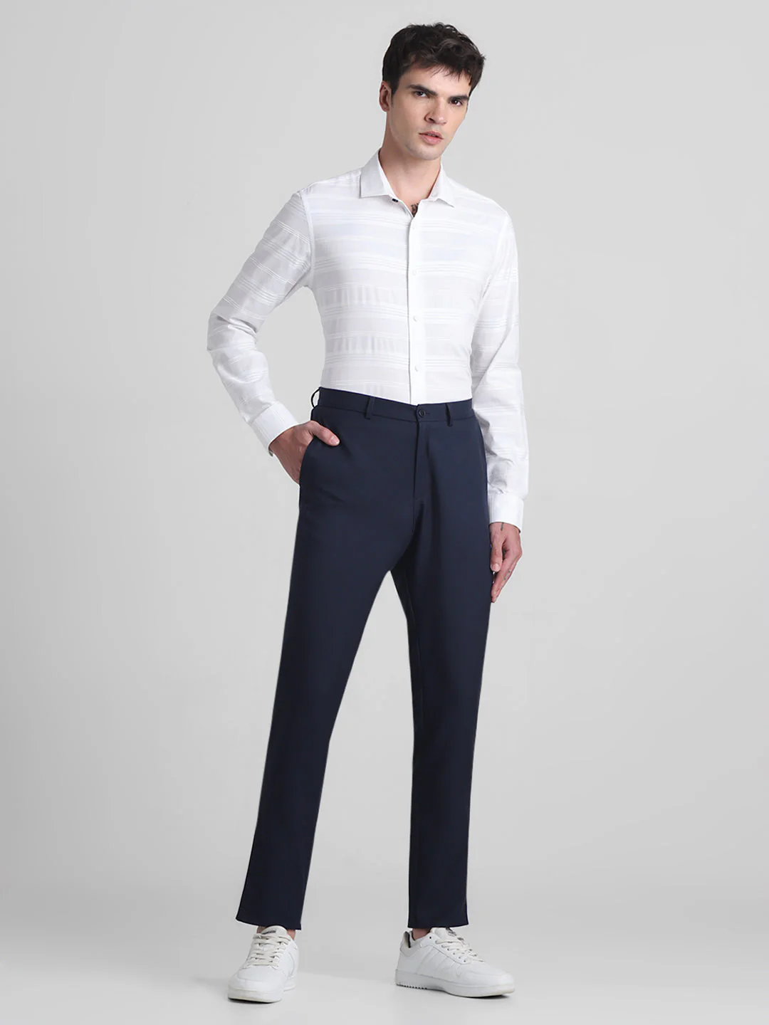 White Dobby Striped Cotton Shirt - Image 6
