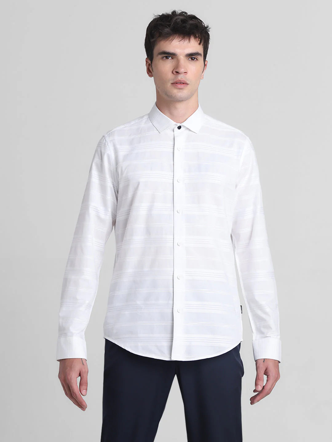 White Dobby Striped Cotton Shirt - Image 8