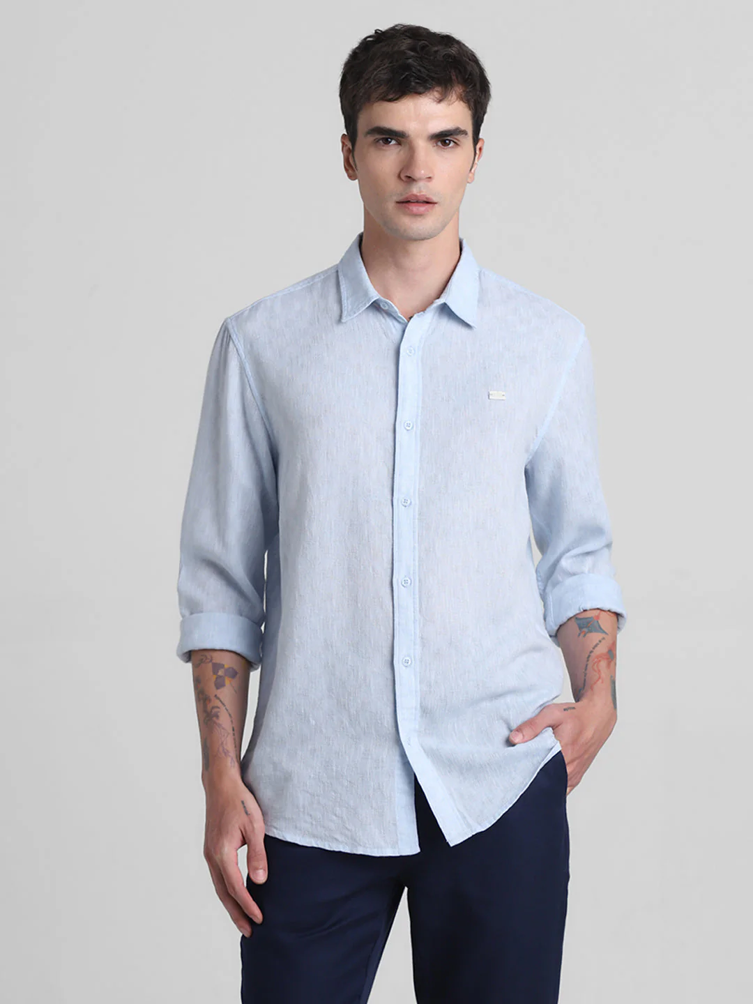 Light Blue Linen Blend Dobby Shirt - Image 2