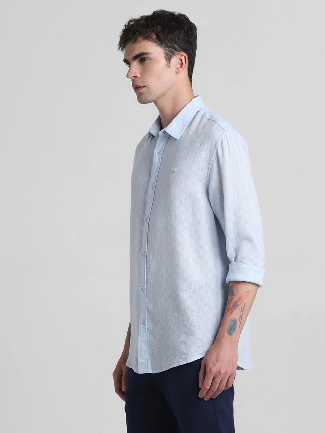 Light Blue Linen Blend Dobby Shirt - Image 3