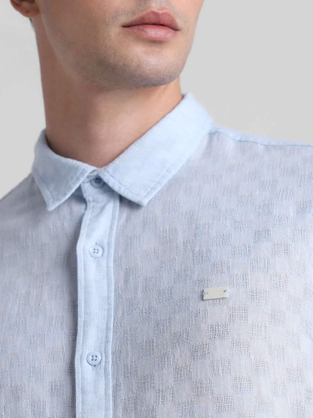 Light Blue Linen Blend Dobby Shirt - Image 5