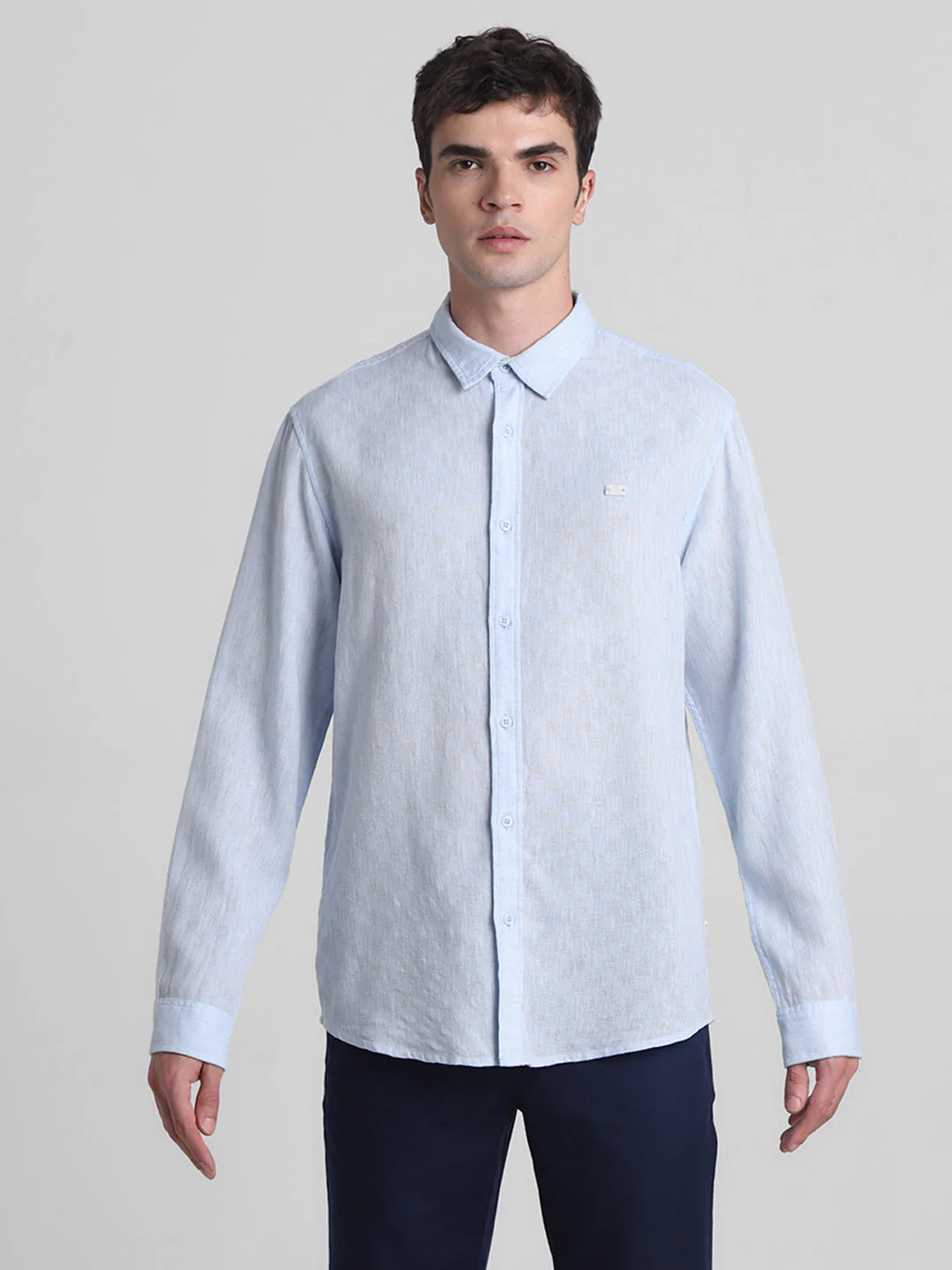 Light Blue Linen Blend Dobby Shirt - Image 8