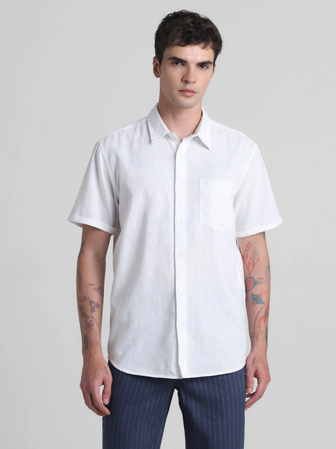 White Linen Blend Short Sleeves Shirt - Image 2