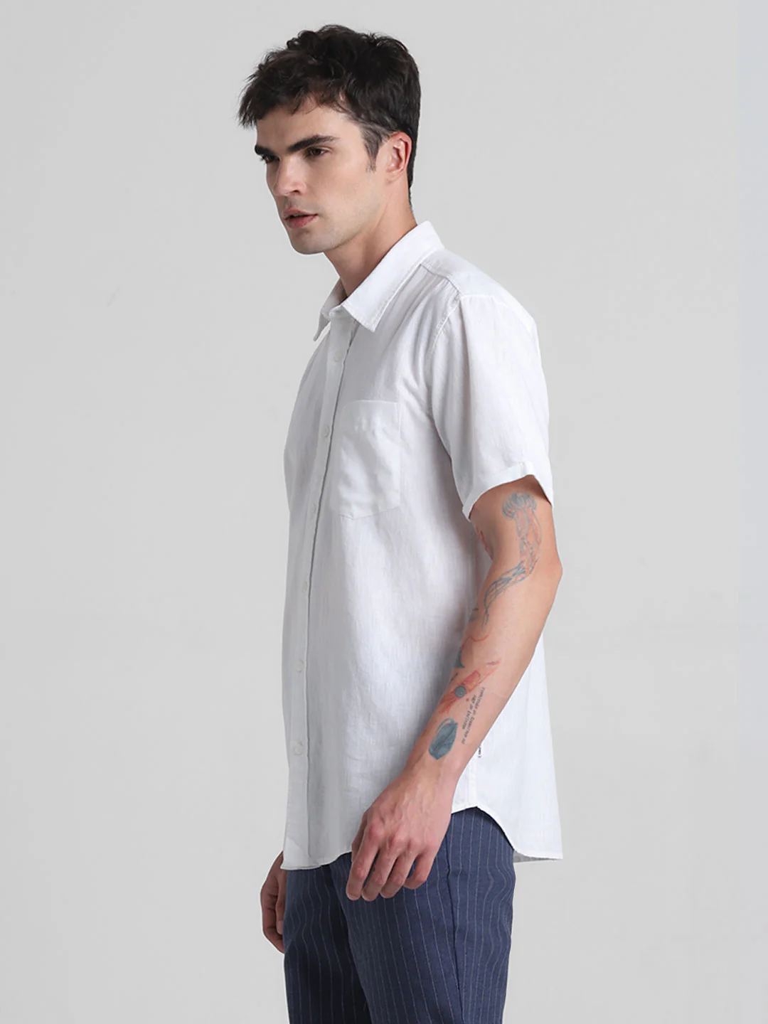 White Linen Blend Short Sleeves Shirt - Image 3