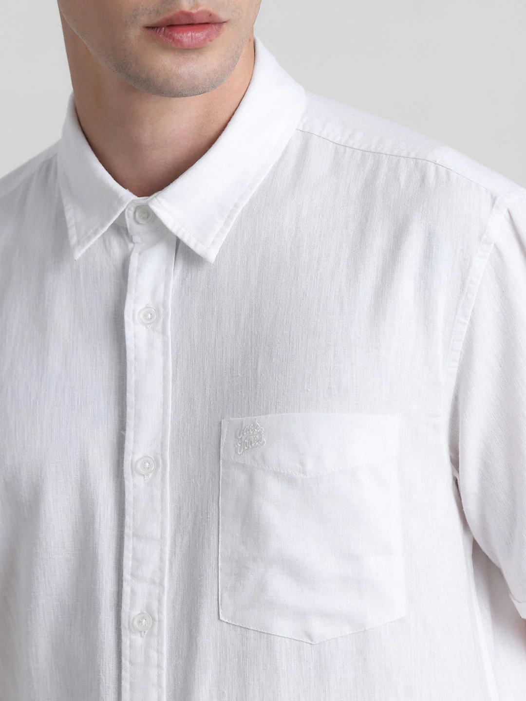 White Linen Blend Short Sleeves Shirt - Image 5