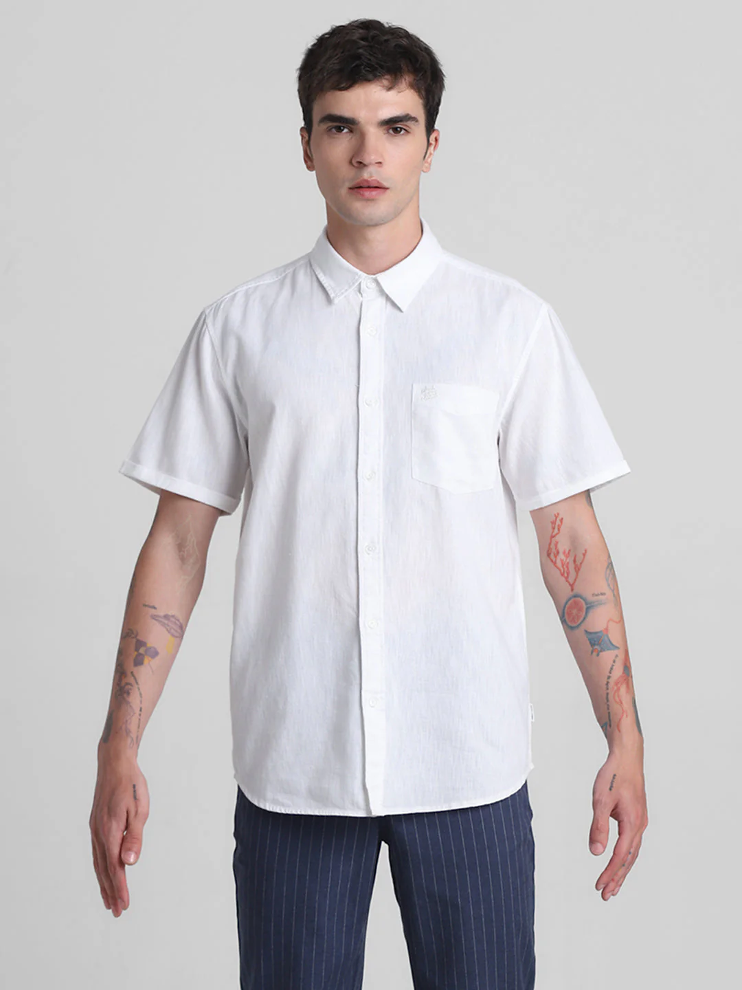 White Linen Blend Short Sleeves Shirt - Image 8