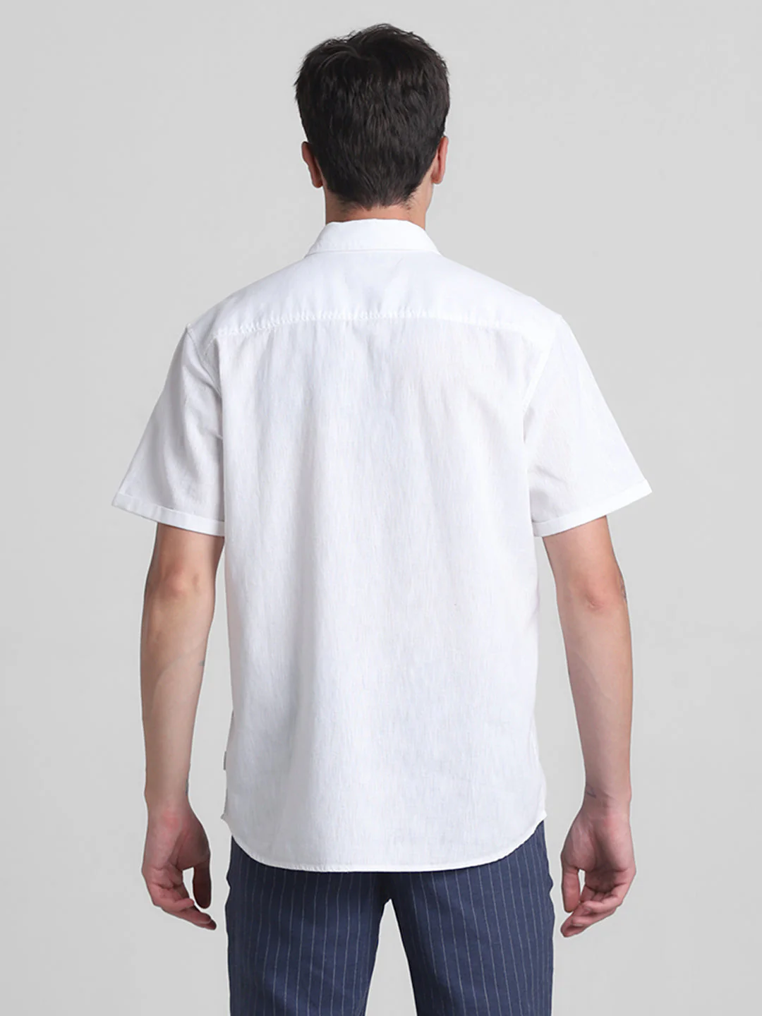 White Linen Blend Short Sleeves Shirt - Image 9