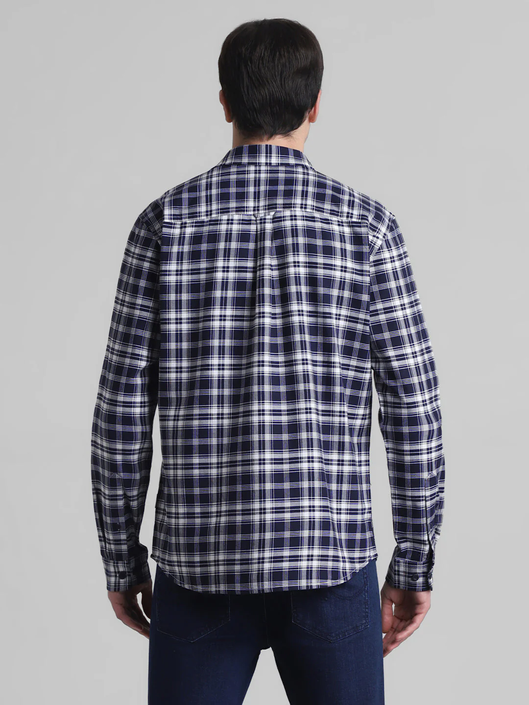 Navy Check Patch Pocket Cotton Shirt - Image 9