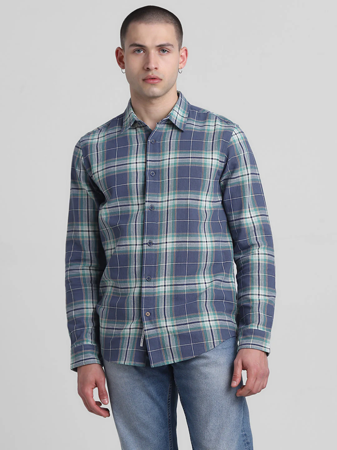 Vintage Indigo Check Cotton Shirt - Image 2