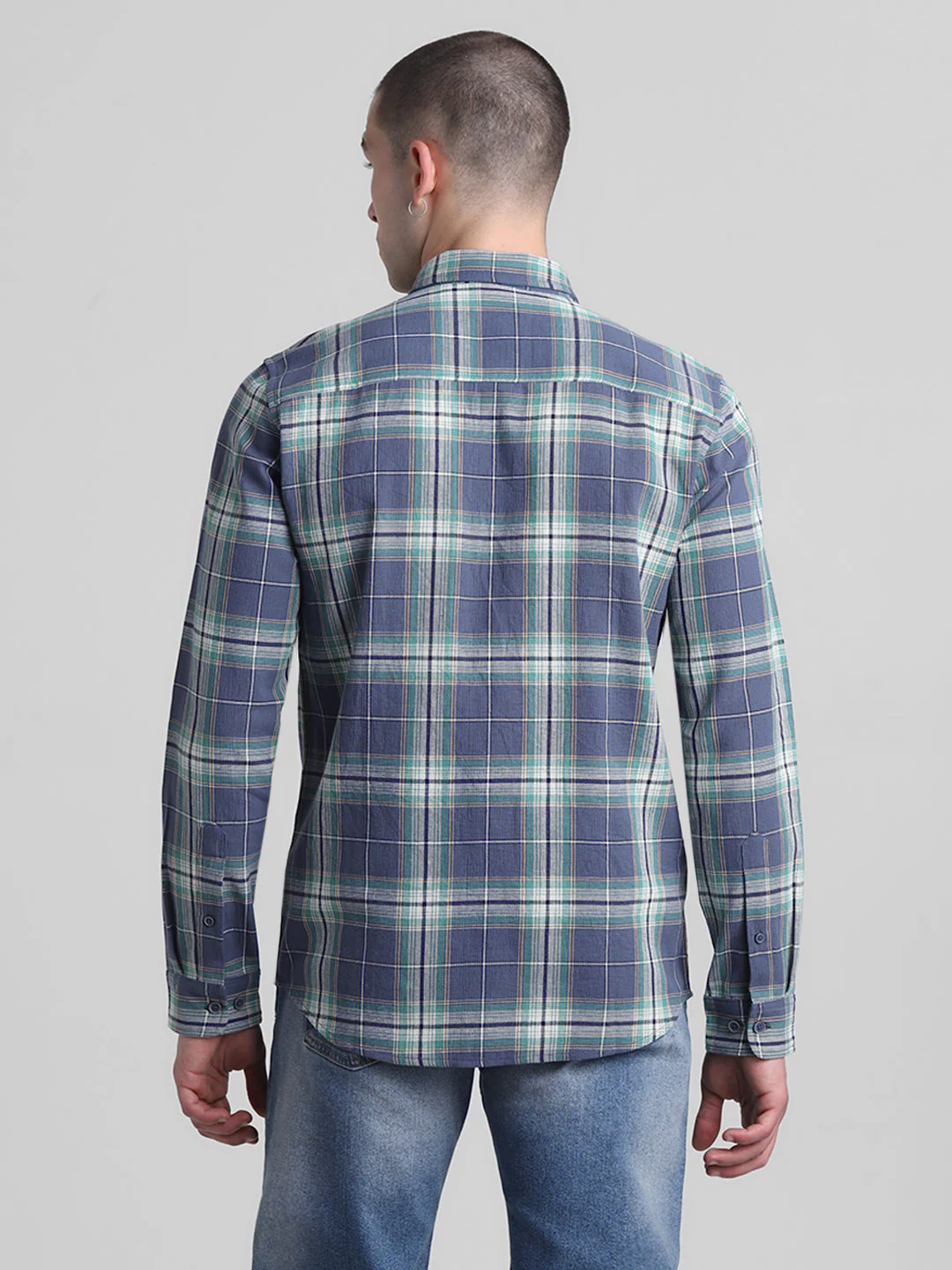 Vintage Indigo Check Cotton Shirt - Image 4