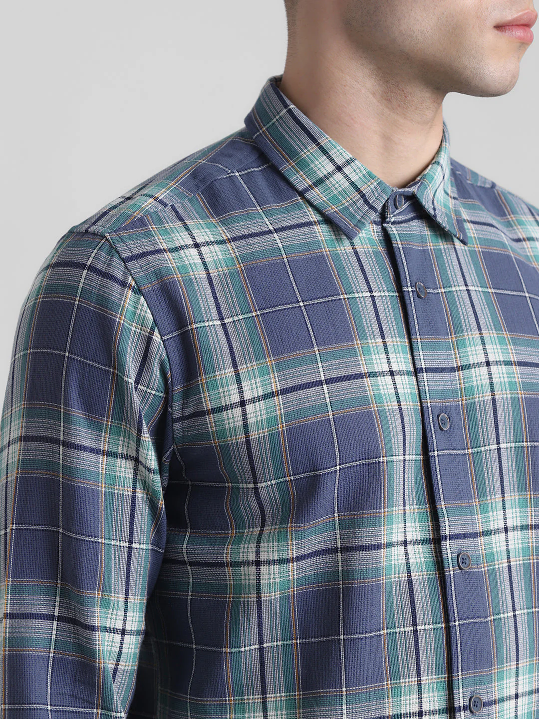 Vintage Indigo Check Cotton Shirt - Image 5