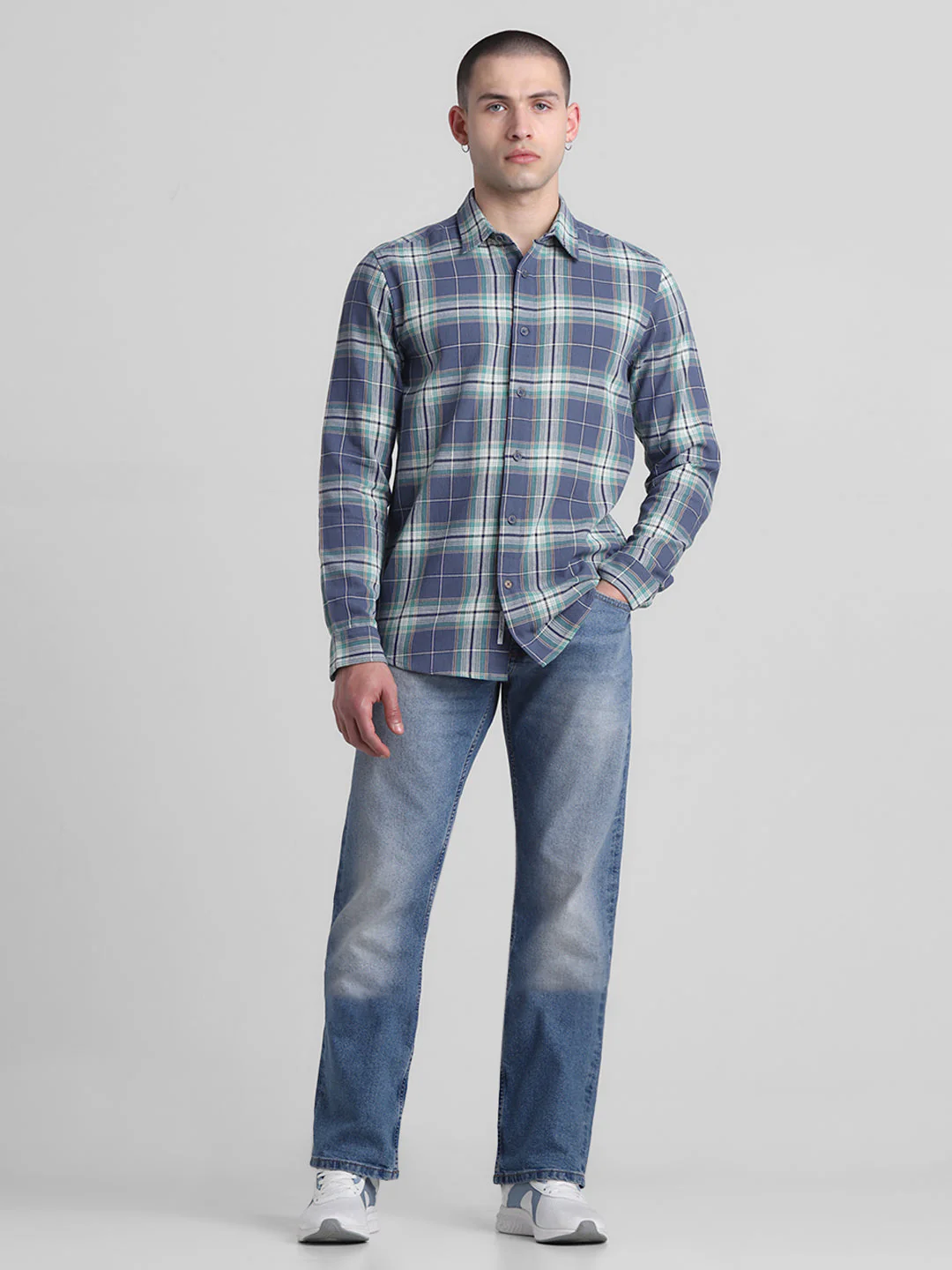 Vintage Indigo Check Cotton Shirt - Image 6