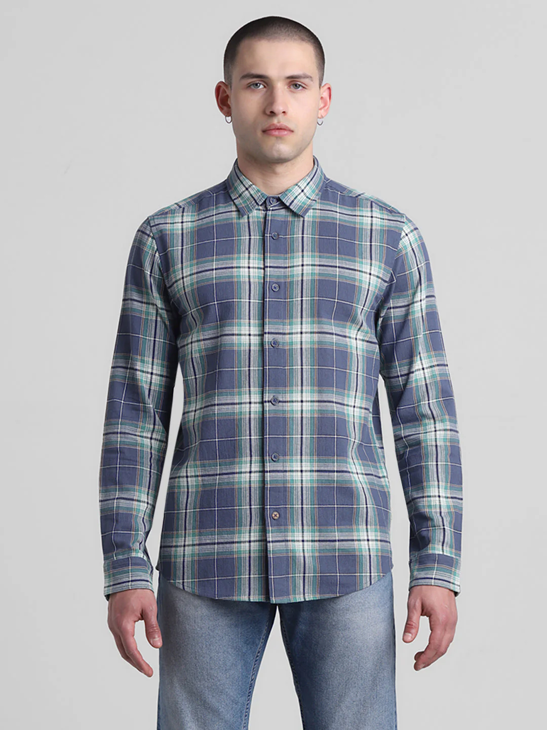 Vintage Indigo Check Cotton Shirt - Image 8