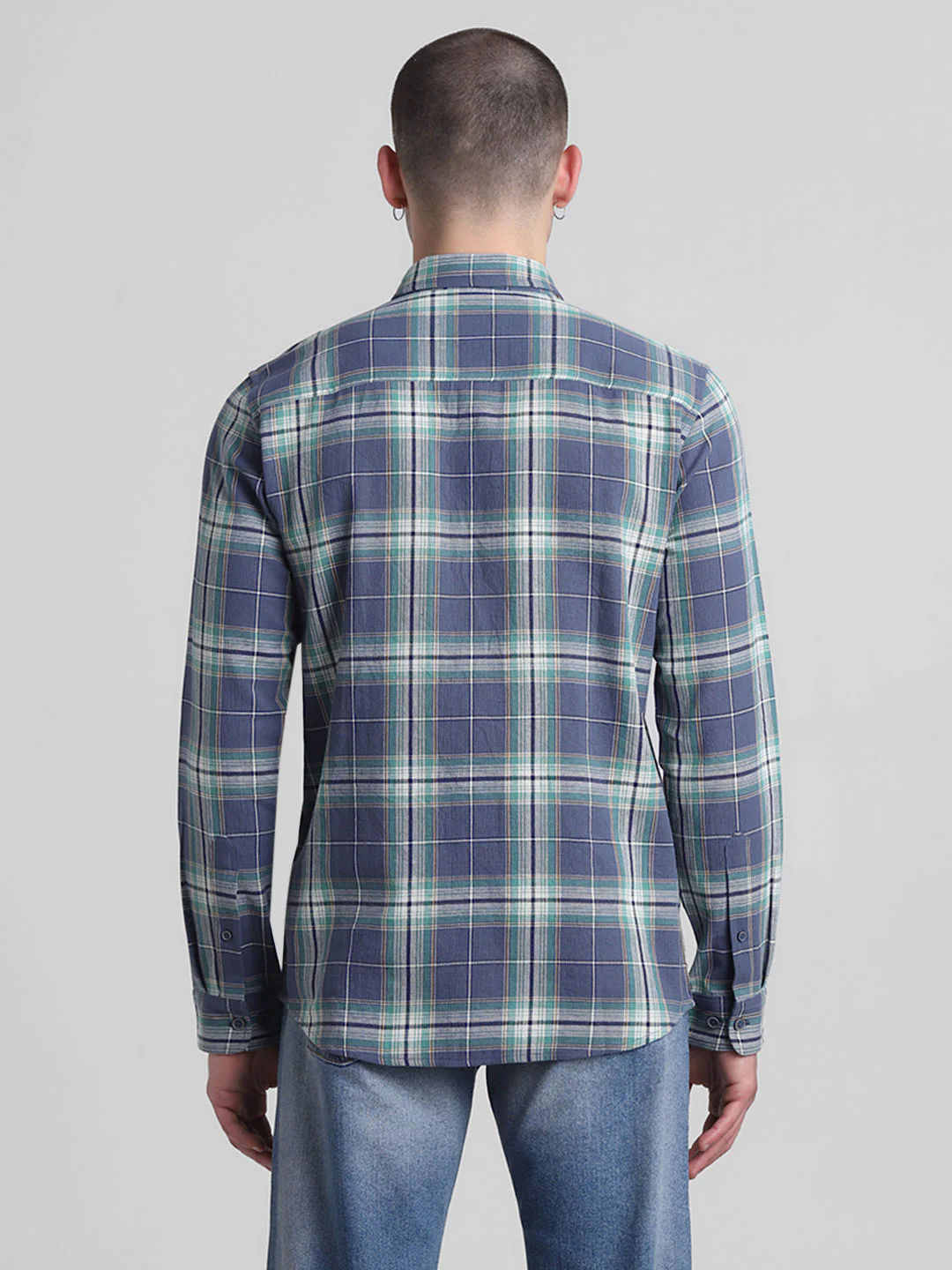 Vintage Indigo Check Cotton Shirt - Image 9