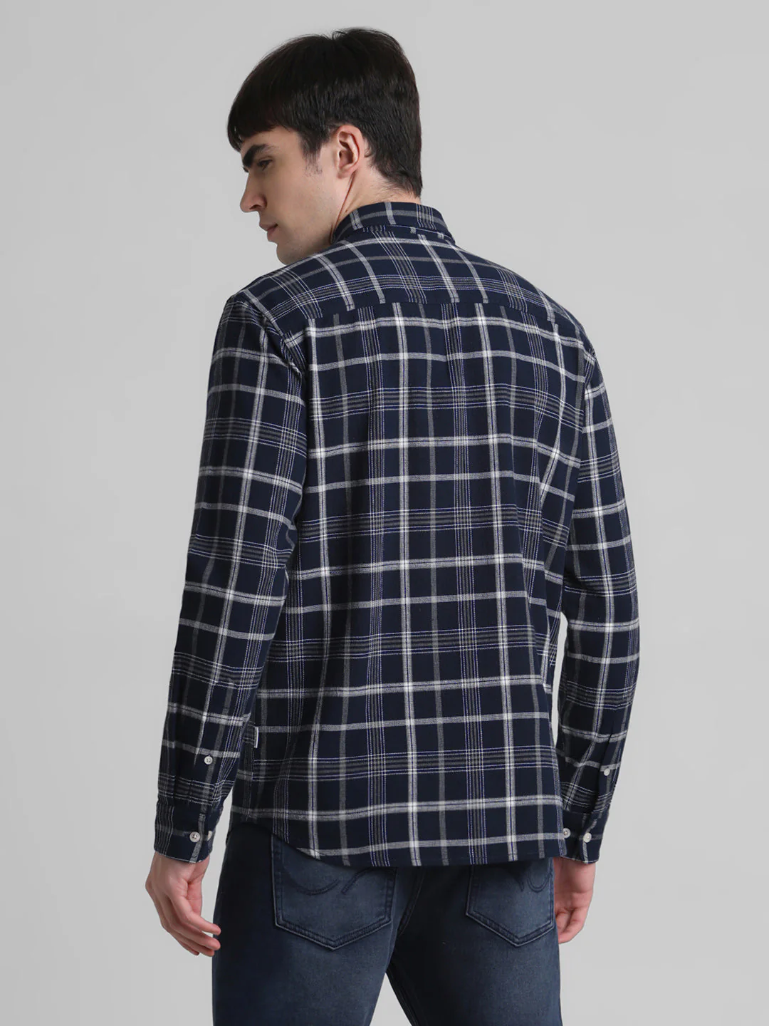 Navy Blue Check Patch Pocket Shirt - Image 4