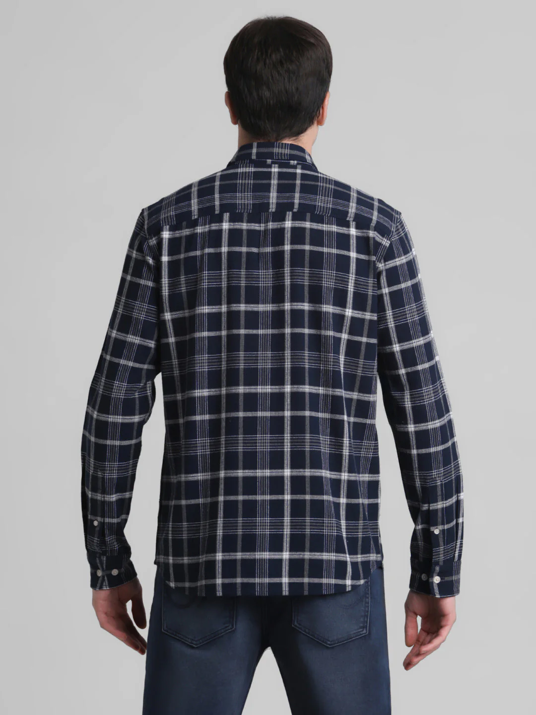 Navy Blue Check Patch Pocket Shirt - Image 9