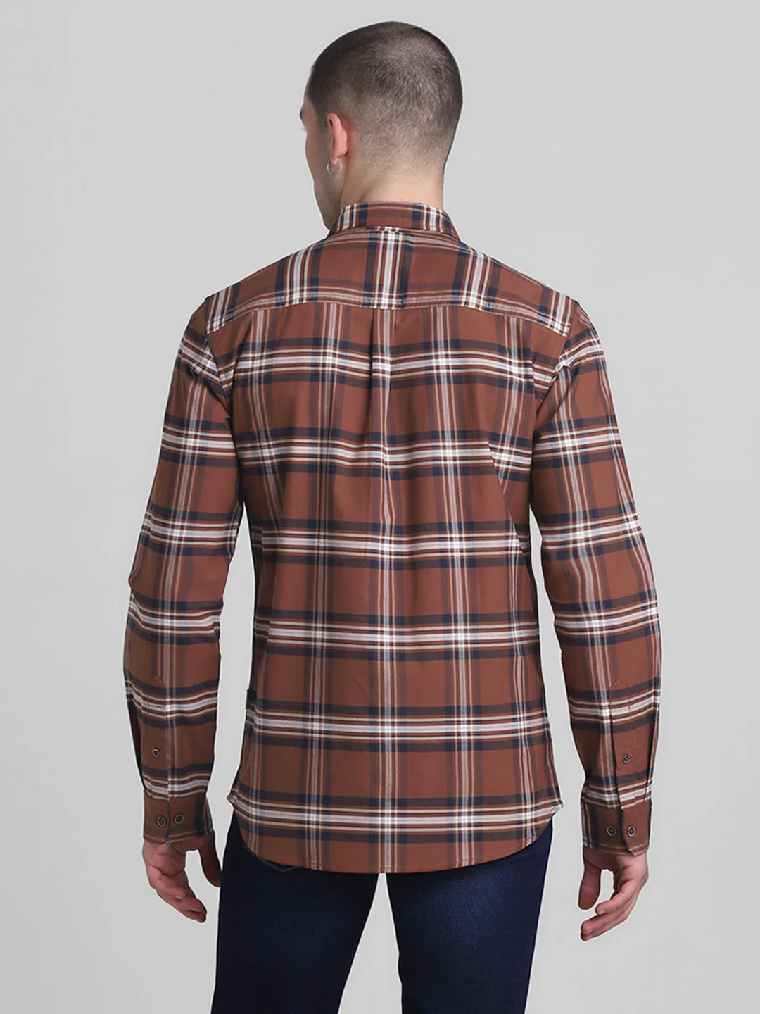 Dark Brown Check Cotton Shirt - Image 4
