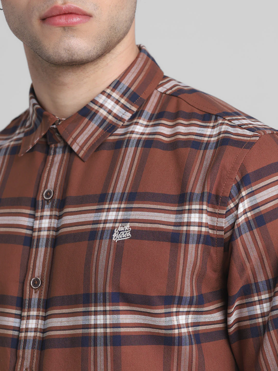Dark Brown Check Cotton Shirt - Image 5