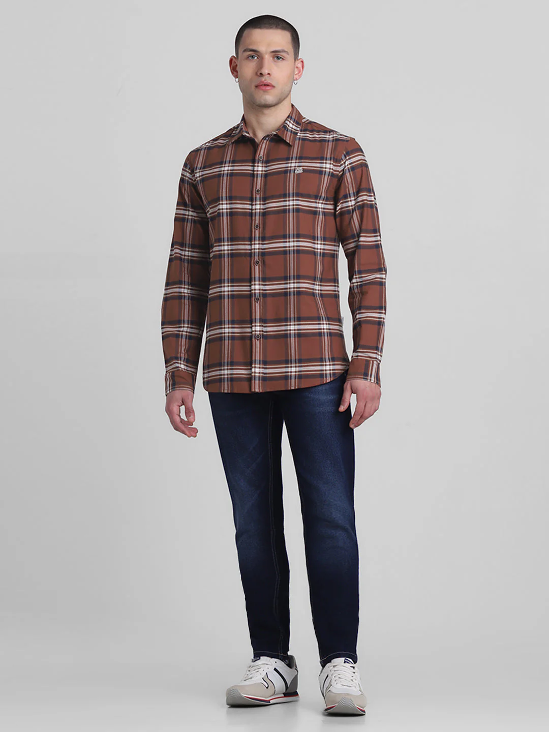 Dark Brown Check Cotton Shirt - Image 6