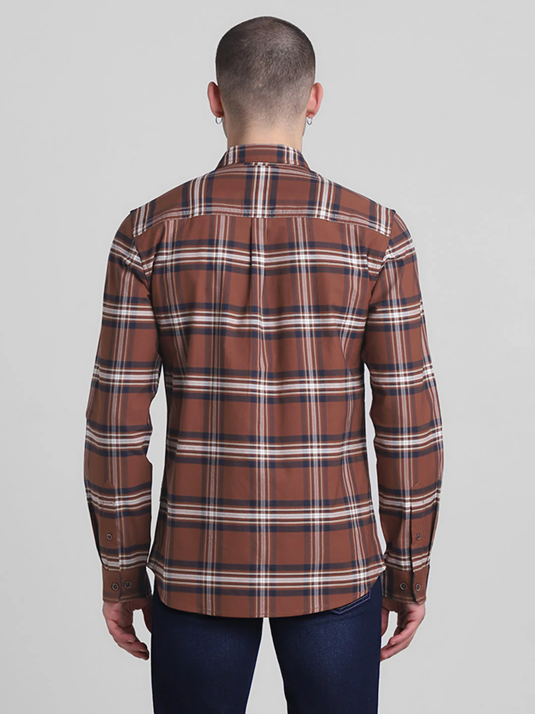 Dark Brown Check Cotton Shirt - Image 9