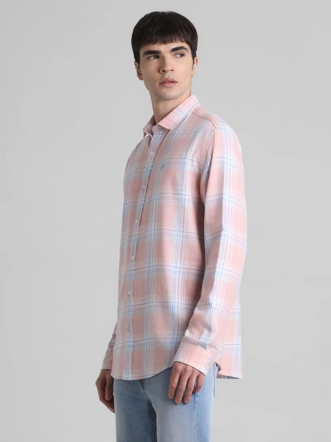 Coral Pink Check Cotton Shirt - Image 3