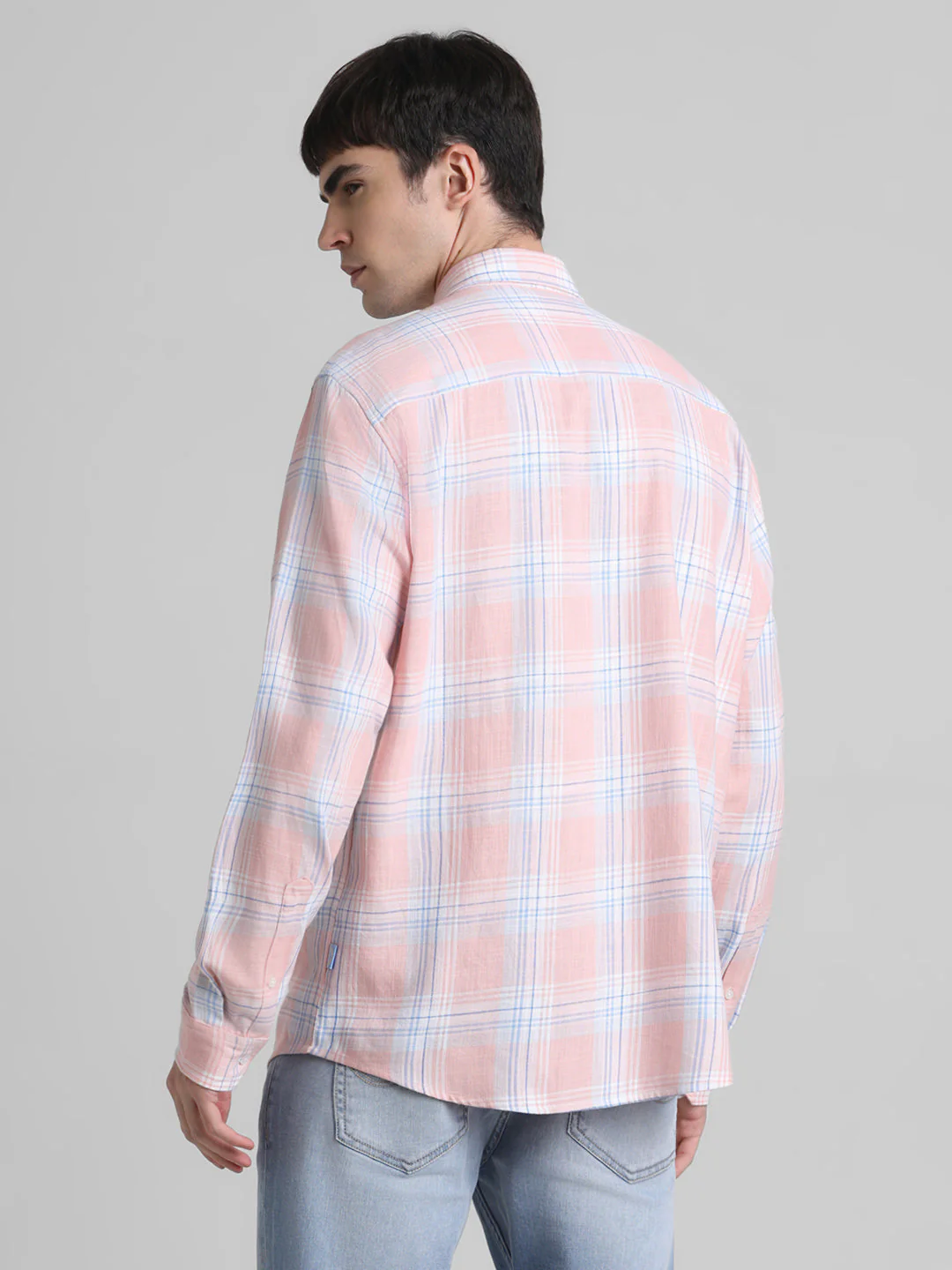 Coral Pink Check Cotton Shirt - Image 4