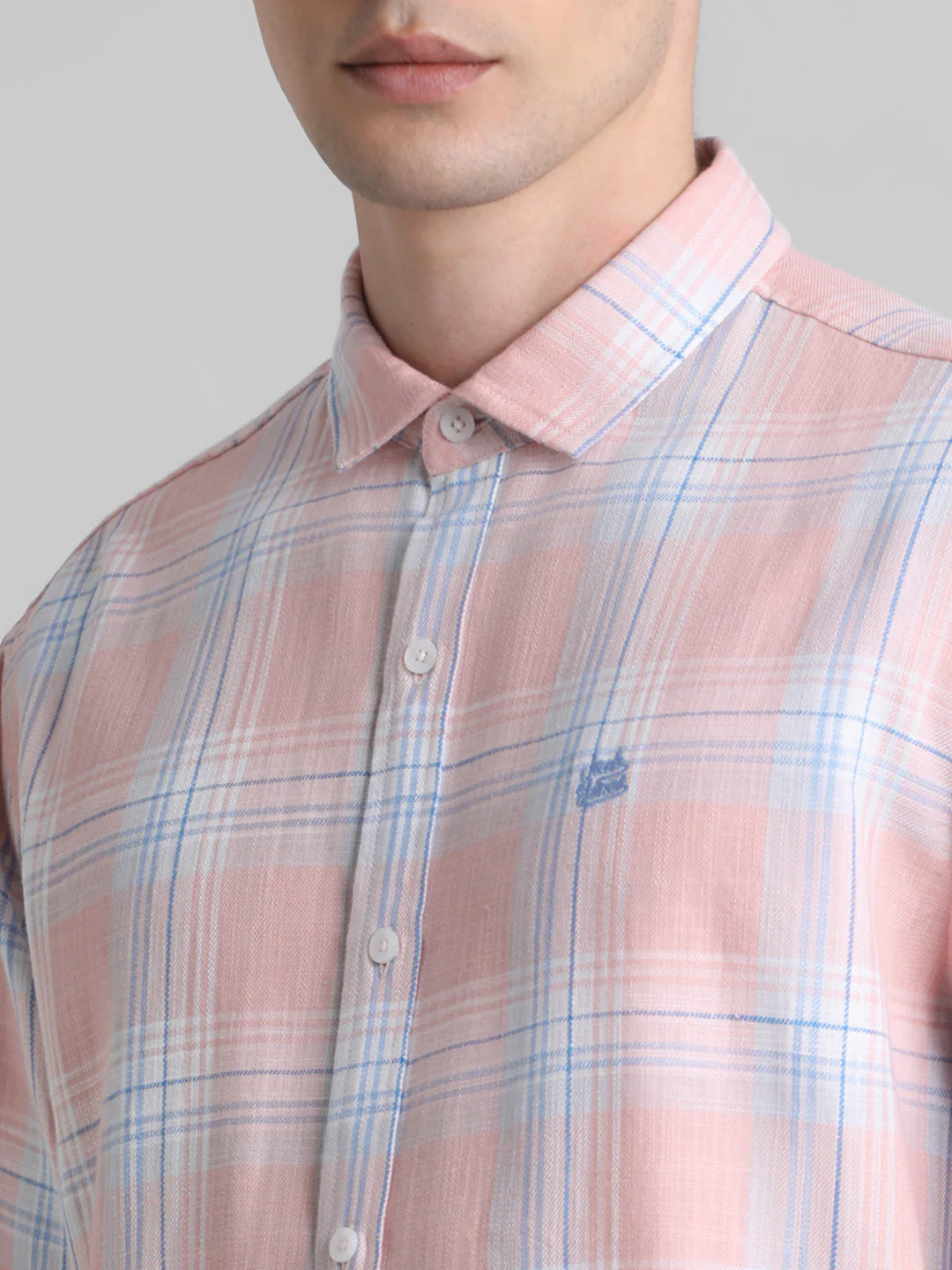 Coral Pink Check Cotton Shirt - Image 5