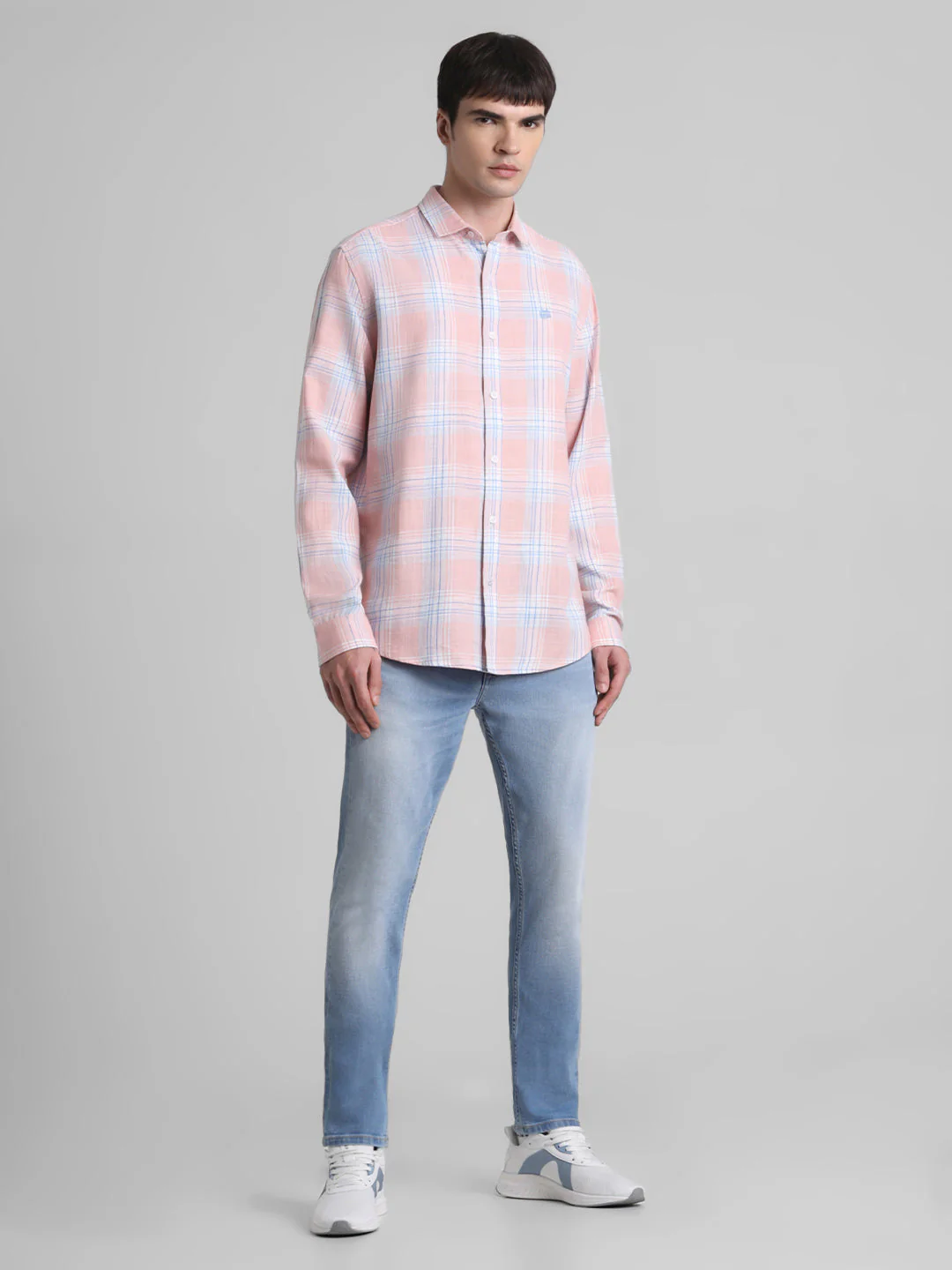 Coral Pink Check Cotton Shirt - Image 6