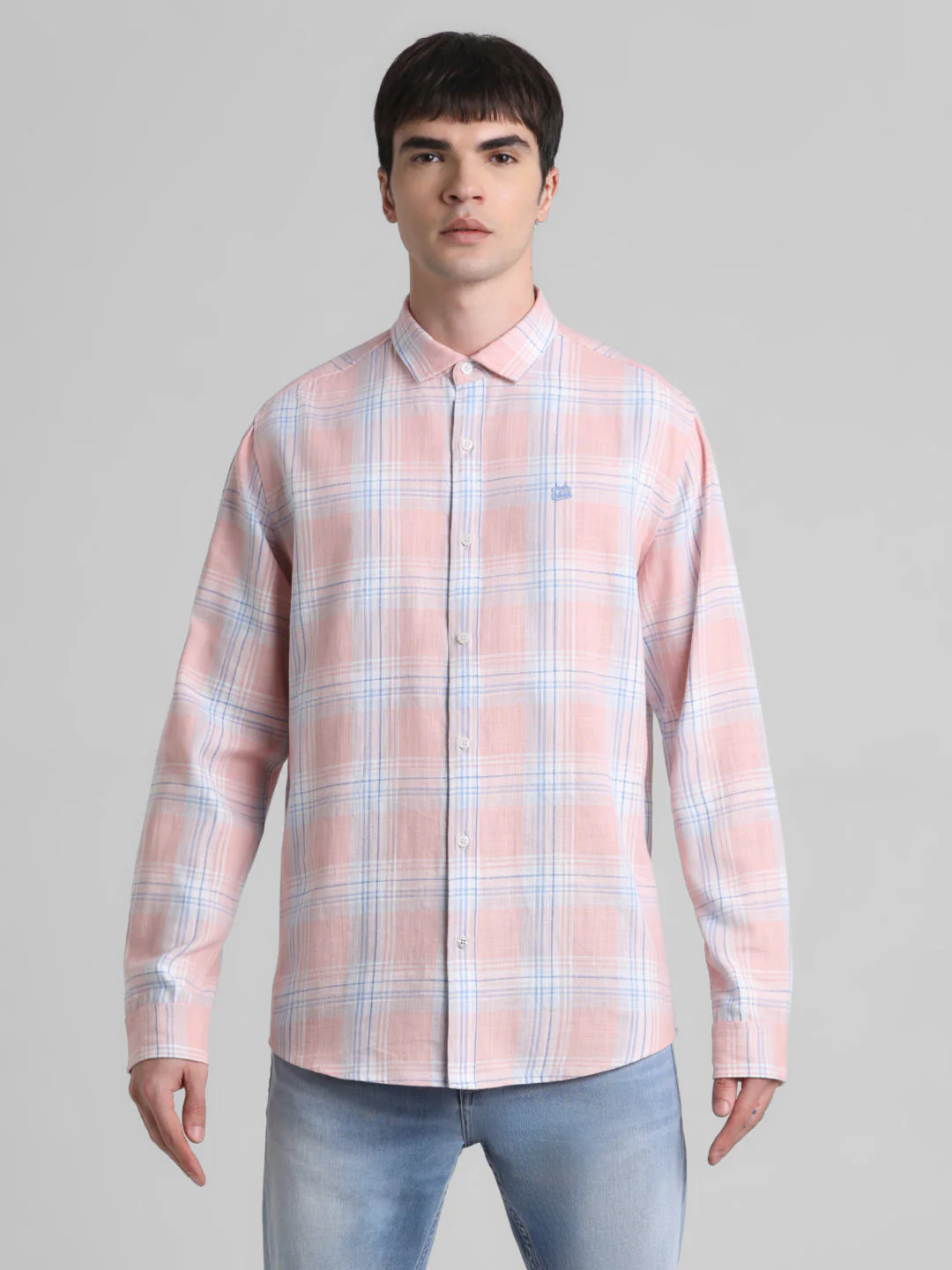 Coral Pink Check Cotton Shirt - Image 8