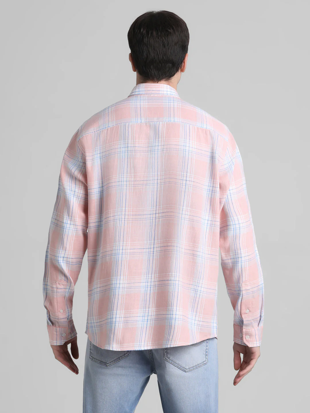 Coral Pink Check Cotton Shirt - Image 9