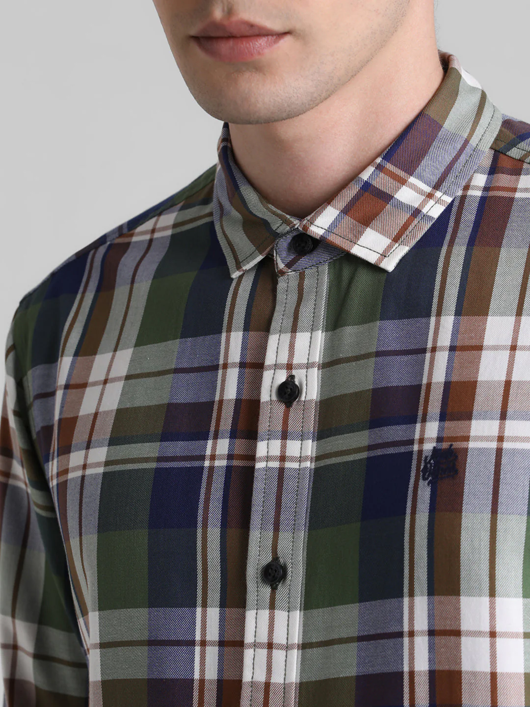 Olive Green Check Cotton Shirt - Image 5