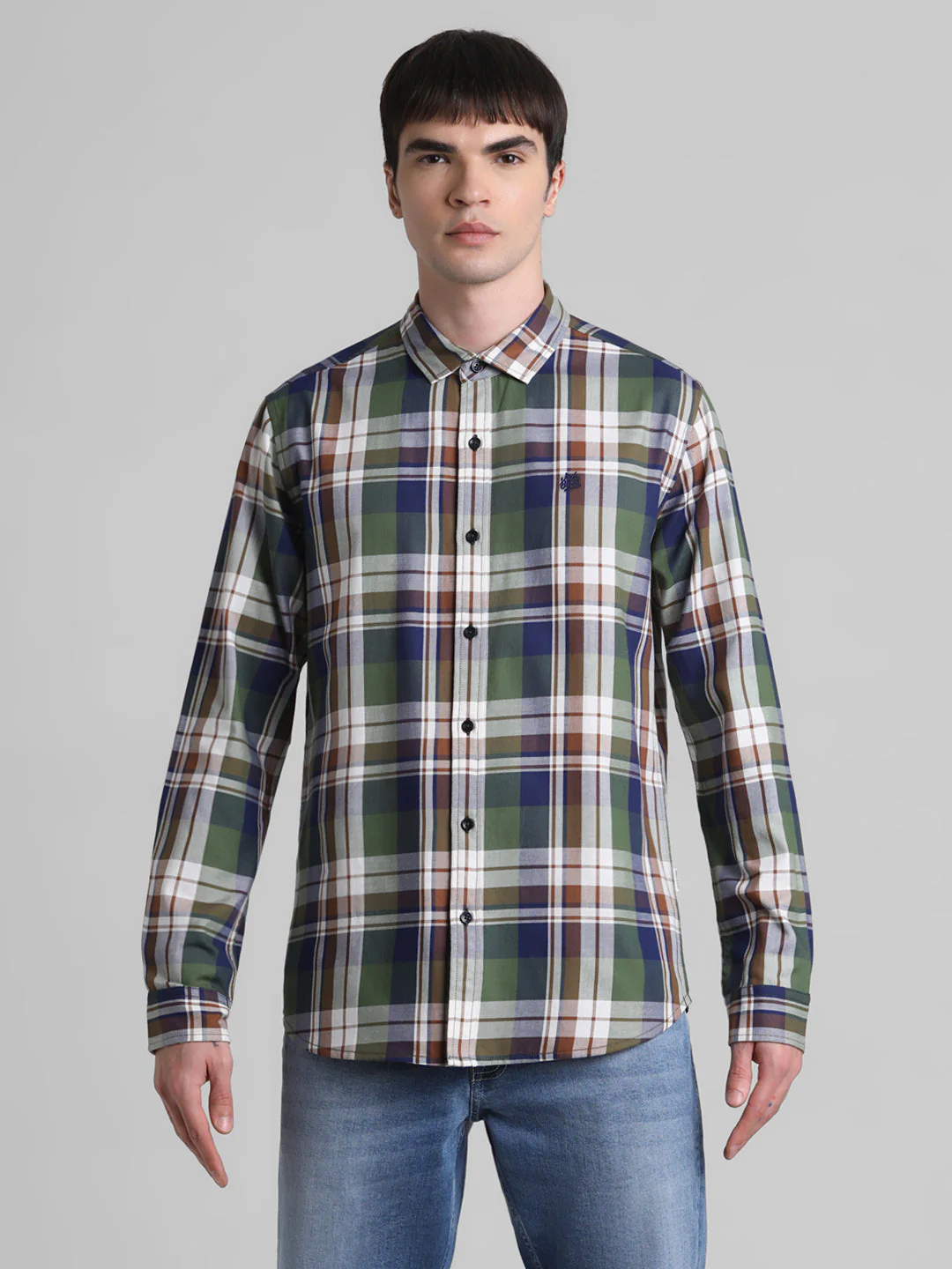 Olive Green Check Cotton Shirt - Image 8