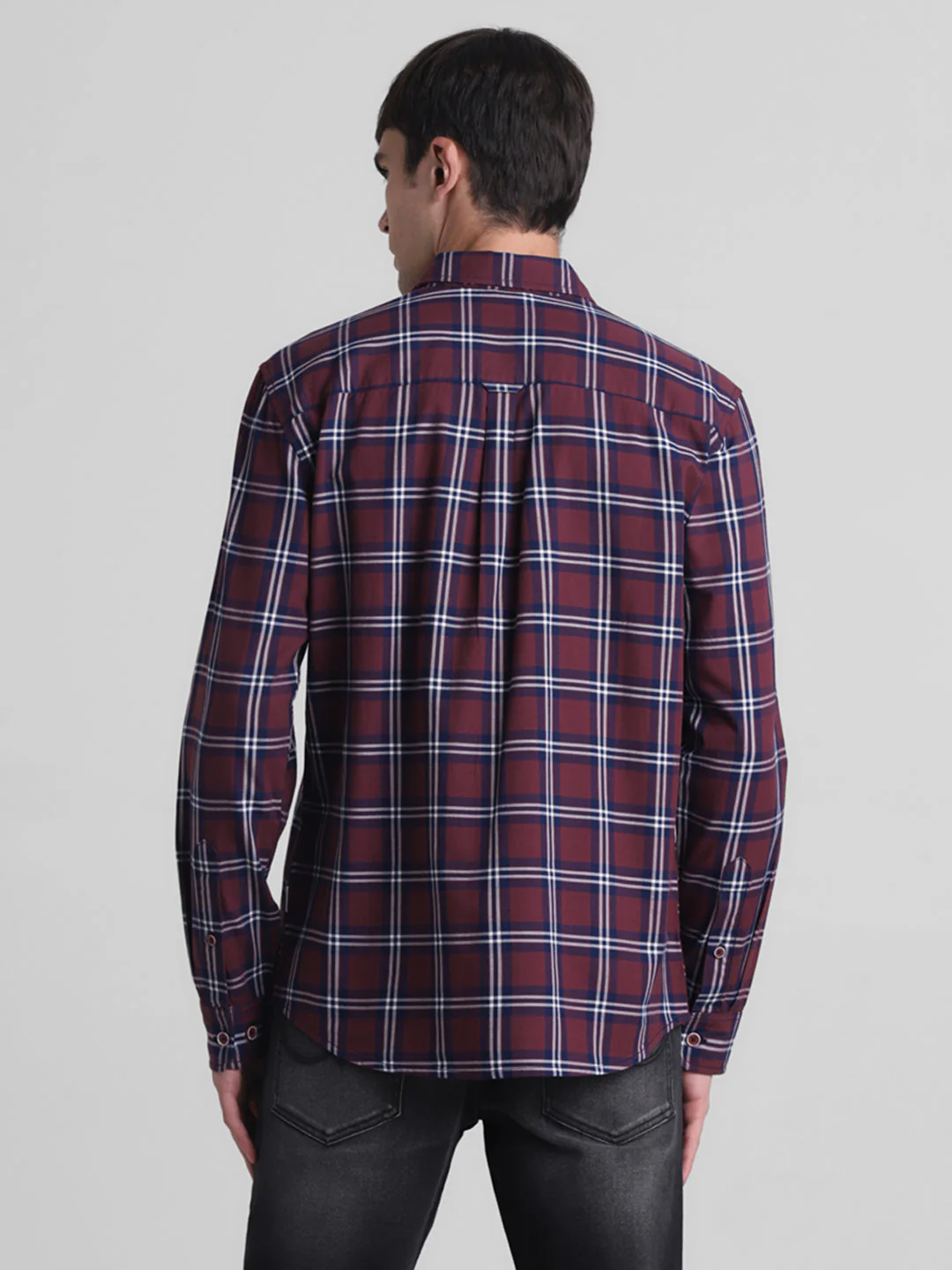 Dark Red Check Cotton Shirt - Image 4