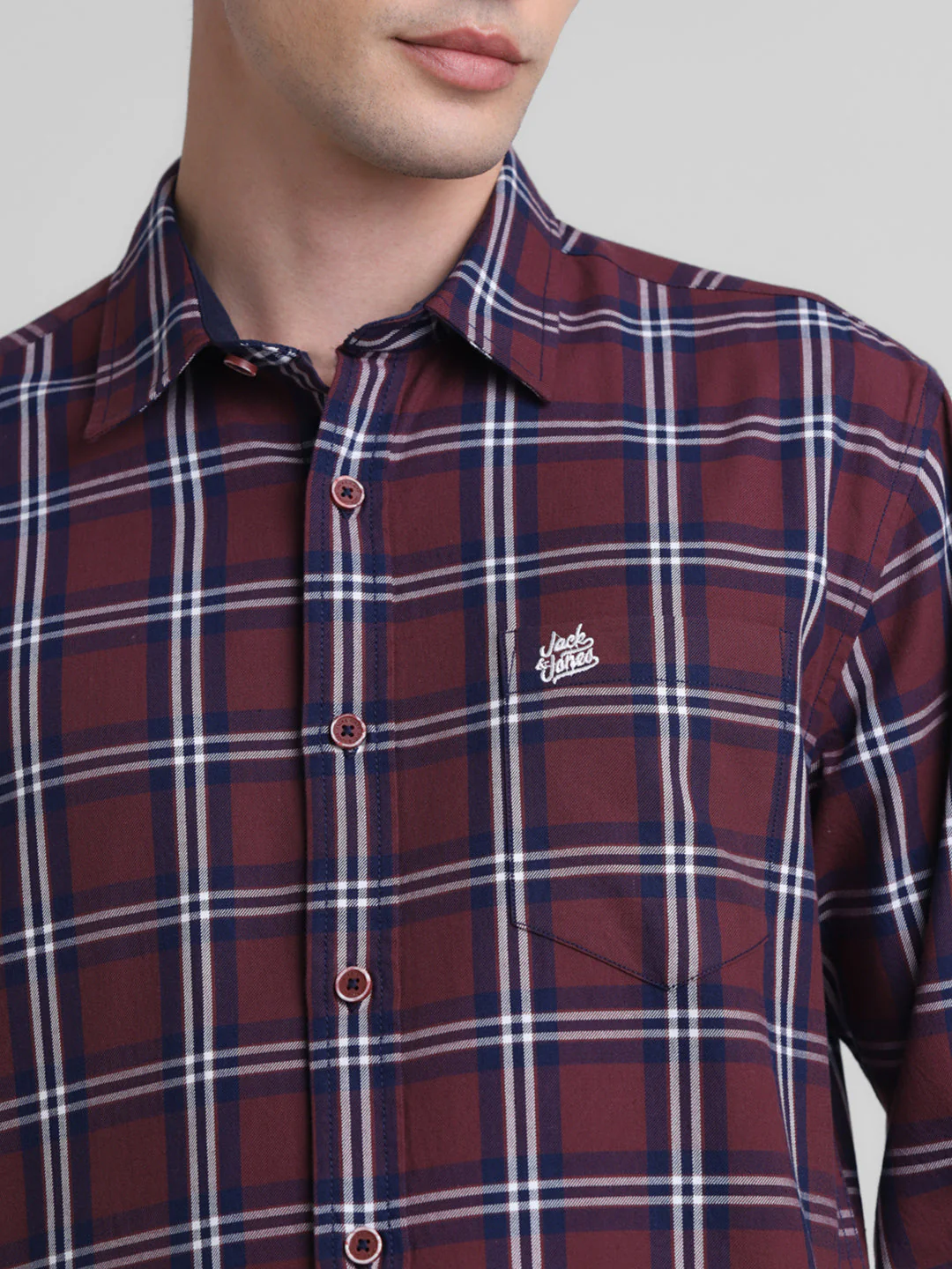 Dark Red Check Cotton Shirt - Image 5