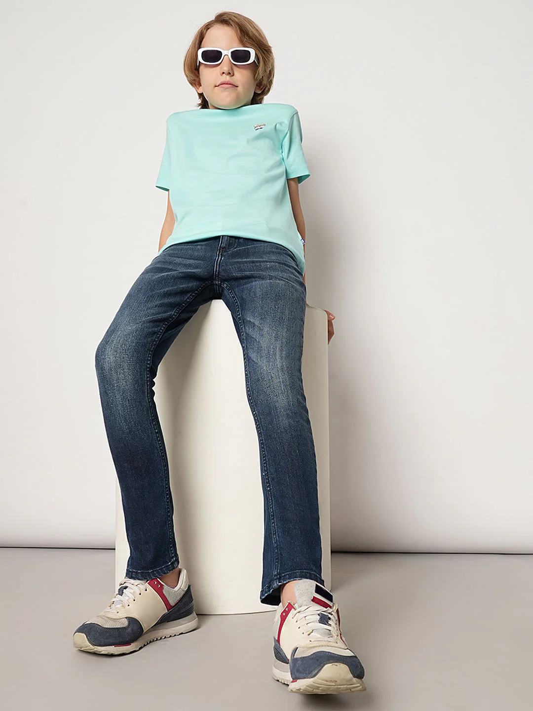 Boys Dark Blue Mid Rise Slim Fit Jeans
